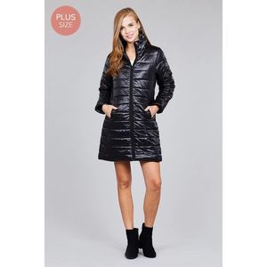 PLUS SIZE QUILTED PUFFER LONG JACKET
